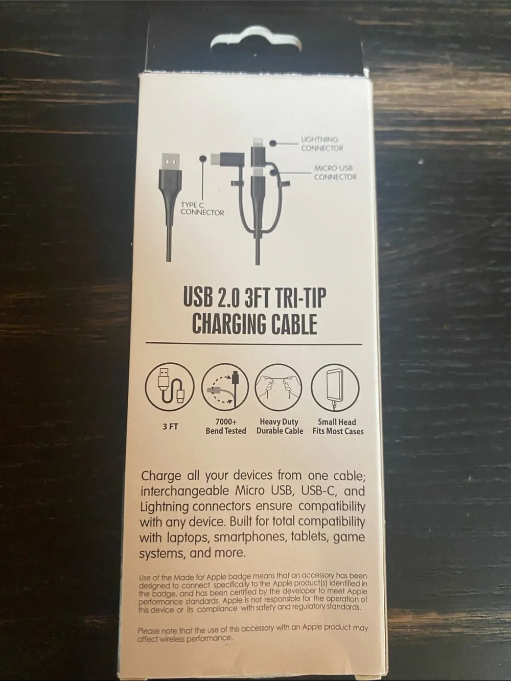USB 2.0 3ft Tri-Tip Charging Cable - Black